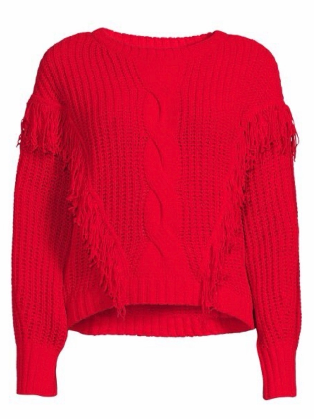 Women’s Red Fringe Cable-Knit Sweater